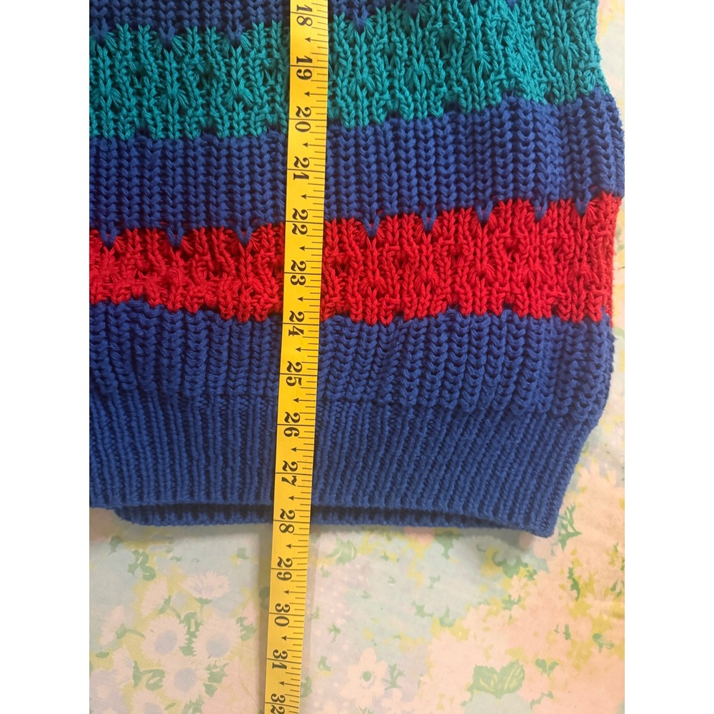 Vintage Jantzen | Striped Cotton Knit Sweater Small Blue Red Grandpa Made in USA - Picture 6 of 8